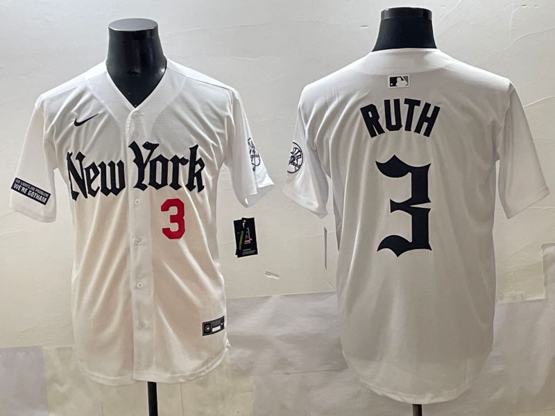 Men 2025 New York Yankees #3 Ruth White Five generations Joint Name Nike MLB Jersey style 33